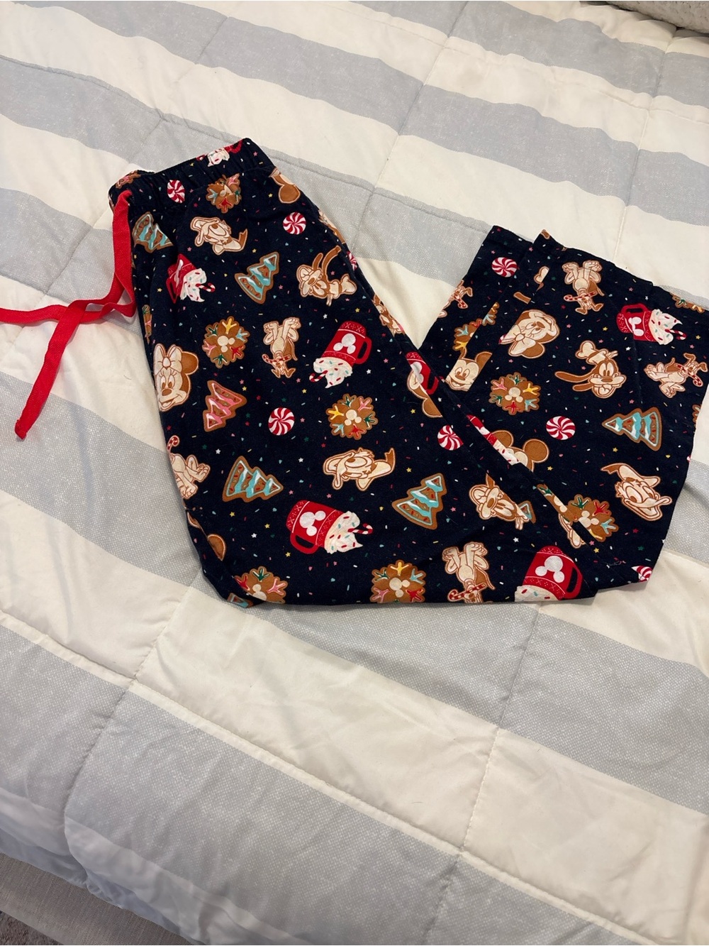 Old Navy Navy Disney Gingerbread & Candy Print Pajama Pants with Red Drawstring